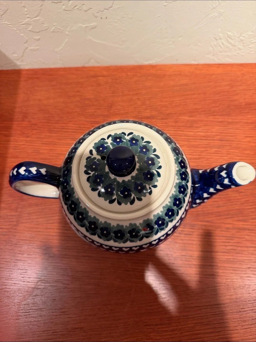 BOLESLAWIEC Polish Pottery Teapot Heart to Heart Cobalt Ceramic 4c Handcrafted